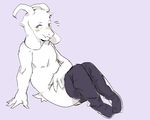  asriel_dreemurr blush clothing crybleat horn legwear long_ears looking_at_viewer male mostly_nude simple_background thigh_highs undertale video_games 
