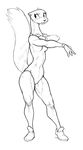  animalympics anthro big_tail bodysuit breasts clothed clothing female footwear guoh hi_res mammal marten monochrome muscular muscular_female mustelid navel shoes simple_background skinsuit solo tatiana_tuschenko tight_clothing white_background wide_hips 