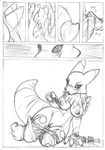  black_and_white breasts bridal_gauntlets canine comic covering digimon female fox huge_tail mammal monochrome nipples pussy renamon s-nina solo 