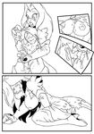  alternate_species black_and_white boots breasts bridal_gauntlets clothing collar comic covering digimon female footwear goo lying monochrome nipples open_mouth pussy renamon s-nina solo 