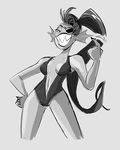  beckoning brokenlynx21 clothing eye_patch eyewear female looking_at_viewer monochrome ponytail solo swimsuit undertale undyne video_games 
