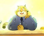  anthro benjamin_clawhauser cheetah clothed clothing disney feline fully_clothed leaning_on_elbow male mammal skyverchase solo zootopia 