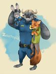  canine cape_buffalo chief_bogo clothing disney female fox group judy_hopps lagomorph male mammal nick_wilde police_uniform rabbit size_difference source_request standing uniform unknown_artist zootopia 