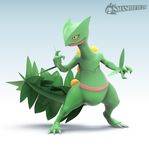  3d_(artwork) ambiguous_gender artsyomni cgi digital_media_(artwork) hi_res nintendo orange_sclera pok&eacute;mon sceptile smashified solo video_games 