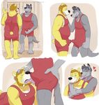  anthro bear canine clothing cum_through_clothing duo erection erection_under_clothes gator_(artist) licking male male/male mammal tongue tongue_out wolf wrestling_singlet 