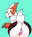  2016 anthro bent_over big_butt butt claws clothed clothing digital_media_(artwork) female fur hi_res looking_back mammal mr.under nintendo open_mouth panties pok&eacute;mon presenting presenting_hindquarters raised_tail simple_background smile solo underwear uniform video_games white_fur wide_hips zangoose 