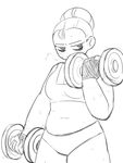  blush clothed clothing exercise female hi_res monochrome not_furry rudy_(fansmut) solo sweat unnecessaryfansmut video_games weightlifting workout 