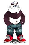  2015 anthro bear clothed clothing digital_media_(artwork) footwear fur hat hi_res male mammal panda pants shoes solo super-tuler tairu topless yellow_eyes 