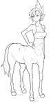  black_and_white breasts centaur cleavage clothed clothing equine equine_taur female hair heriyama mammal monochrome pointy_ears simple_background solo taur white_background 