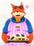  &lt;3 anthro apron canine clothed clothing disney eyes_closed food fox gideon_grey happy male mammal pie simple_background skyverchase solo white_background zootopia 