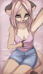  anthro breasts clothed clothing female iwbitu mammal meerkat mongoose selfie shirt_pull smile solo teasing tongue tongue_out 