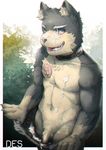 anthro canine clothed clothing collar cum desfrog dog humanoid_penis male mammal open_mouth penis solo topless uncut 