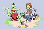 anthro barefoot beverage blush clothing coffee crossover dress duo endtown female fire food jamil_(artist) kirbee lizard log luellan one_eye_closed pot_(disambiguation) reptile rock scalie sitting smile tea_cup the_tale_of_jasper_gold wood 