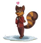  &lt;3 2016 animal_crossing beverage black_nose brown_fur brown_hair clothing coffee corriezodori eyewear food fur glasses hair hi_res jacket mammal nintendo open_mouth orange_fur piercing ringtail rodent scarf slightly_chubby solo squirrel translucent video_games winter 