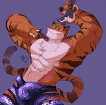  2016 abs anthro armpits biceps big_muscles black_fur bulge chest_tuft claws clothed clothing disney feline fur linlvjia looking_at_viewer male mammal muscular muscular_male orange_fur pecs penis_outline pointing pole pose raised_arm shorts solo standing stripes stripper_tiger_(zootopia) tiger topless tuft white_fur zootopia 