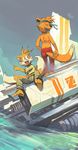  better_version_at_source canine clothed clothing duo edtropolis fan_character fox headband hi_res male mammal miles_prower mustelid otter ship sonic_(series) topless vehicle 