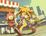  amy_rose canine clothing dessert edtropolis fan_character food footwear fox fur group ice_cream mammal miles_prower nude sandals sonic_(series) surprise yellow_fur 