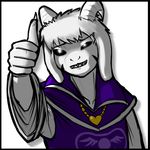  2016 anthro asriel_dreemurr caprine clothed clothing datfurrydude goat grin heart_pendant horn mammal parody reaction_image solo thumb_up undertale video_games 