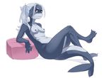  anthro areola breasts female fish iwbitu looking_at_viewer marine navel nipples nude shark sharp_teeth simple_background solo teeth white_background 