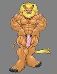  5_toes abs anthro balls barazoku barbed_penis beard biceps big_muscles blonde_hair blue_eyes brown_fur claws digimon digital_media_(artwork) facial_hair feline flaccid front_view fur grey_background hair hands_on_hips hi_res humanoid_penis hyper hyper_muscles leomon lion looking_at_viewer male mammal mane muscular nude pecs penis pinup pose simple_background solo standing tkc2021 toe_claws toes vein veiny_penis 