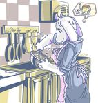  2016 ambiguous_gender anthro apron boss_monster caprine clothing cooking english_text female goat hi_res horn human kitchen long_ears mammal monster protagonist_(undertale) smile solo_focus text toriel undertale video_games まぐろす 