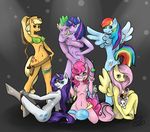  2015 absurd_res angel_(mlp) applejack_(mlp) balloon belt bikini biting_lip blue_eyes bottomless cherry clothed clothing convenient_censorship dragon ear_piercing earth_pony equine female flower fluttershy_(mlp) food friendship_is_magic fruit garter group gun hair hi_res holster horn horse jewelry kneeling lagomorph legwear looking_at_viewer looking_back male mammal my_little_pony navel necklace nipple_bump nude one_eye_closed pegasus piercing pink_hair pinkie_pie_(mlp) pinup plant pony pose purple_hair rabbit rainbow_dash_(mlp) ranged_weapon rarity_(mlp) rear_view rope simple_background skimpy spike_(mlp) stockings swimsuit tongue tongue_out twilight_sparkle_(mlp) underhoof unicorn weapon wings wink zombikiss 