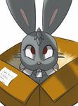  buckteeth bunnelby cardboard_box ebvert english_text eyelashes female feral fur grey_fur hi_res lagomorph mammal nintendo paper pok&eacute;mon rabbit red_eyes solo teeth text video_games 