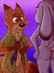  anthro breasts bulge butt canine clothing disney duo female fox fur hi_res itsteriyaki judy_hopps lagomorph male mammal necktie nick_wilde nude rabbit undressing zootopia 