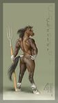  2008 anhes anthro butt equine hooves horse looking_back male mammal muscular nude pitchfork simple_background solo 