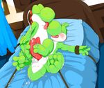  3_toes 4_fingers barefoot bdsm bed bedroom blush bondage bound cum cum_on_bed cum_on_feet cum_on_penis cum_on_tail cumshot dinosaur duo eyes_closed foot_fetish footjob licking male male/male mario_bros nintendo nude orgasm penis pillow redemption3445 rope scalie sex soles spikes toes tongue tongue_out video_games yoshi 