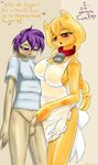  absurd_res apron bell clothing collar duo female goo handjob hi_res honey honey_gel male nana_gel shiny shirt slime text wet 