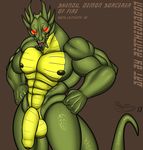  abs balls dragon flaccid green_scales hi_res humanoid_penis jackie_chan_adventures looking_at_viewer male muscular nipples penis red_eyes renthedragon scales shendu solo tongue uncut yellow_scales 