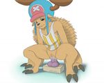  anthro balls brown_fur cervine clothed clothing cuntboy cute dildo dreiker fur girly half_lidded_eyes hat horn intersex mammal masturbation one_piece open_mouth precum pussy reindeer sex sex_toy shirt simple_background solo tank_top teeth tony_tony_chopper 