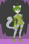  anthro cat cute dechuri feline green_hair hair male mammal nirriti open_mouth solo 