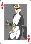  adolf_dukov_wolff anthro balls canine card crown digital_media_(artwork) featureless_chest fur gem green_eyes grey_fur jewelry mammal metal_(artist) nude penis pink_nose playing_card portrait smirk solo three-quarter_portrait twink white_fur wolf 