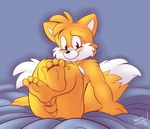  4_toes balls blush canine cub feet flaccid fox fur hi_res male mammal miles_prower orange_fur penis roarey_raccoon simple_background solo sonic_(series) toes uncut white_fur young 