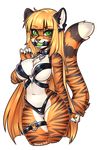 &lt;3 2015 alpha_channel anthro ball_gag big_breasts blonde_hair breasts chest_tuft claws clothed clothing collar feline female fur gag green_eyes hair harness inner_ear_fluff leather long_hair looking_at_viewer mammal navel panties skimpy smile solo striped_fur stripes thick_thighs tiger tuft underwear wide_hips xenthyl 