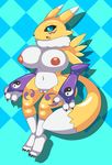  anthro big_breasts black_sclera blue_eyes breasts digimon female fur hi_res huge_breasts nipples nirriti nude open_mouth pussy renamon solo voluptuous 