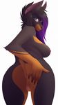  2016 anthro anus areola big_butt black_claws black_fur black_hair black_nose blue_eyes breasts brown_fur butt canine claws clitoris doberman dog ear_piercing female fur hair hand_on_butt hi_res kanevex looking_at_viewer looking_back mammal multicolored_hair nipples nude piercing purple_hair pussy rear_view side_boob simple_background solo teeth two_tone_hair white_background wide_hips 