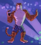  anthro barefoot brown_fur chest_tuft claws clothed clothing disney feline fur hi_res male mammal muscular orange_fur pink_nose polartoons shorts smile solo standing stripes stripper_tiger_(zootopia) tiger toe_claws topless tuft whiskers white_fur zootopia 