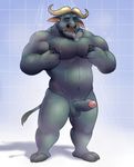  anthro balls biceps big_muscles black_nipples cape_buffalo chief_bogo disney erection fur grey_fur horn humanoid_penis male musclegut muscular navel nipple_pinch nipple_stimulation nipples nude open_mouth pecs penis precum red_eyes shower solo source_request standing teeth uncut unknown_artist vein veiny_penis zootopia 