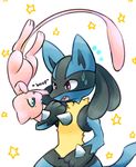  ambiguous_gender blue_eyes blue_fur boop duo fur legendary_pok&eacute;mon lucario mew nintendo pink_fur pok&eacute;mon rainyfroppy red_eyes video_games 