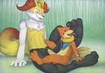  anthro bandanna braixen buizel dreiker duo erection feet foot_fetish foot_lick grass licking long_foreskin male male/male nintendo paws penis pok&eacute;mon size_difference tommy tongue tongue_out uncut video_games 