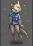  anthro canine clothed clothing digital_media_(artwork) female full-length_portrait green_eyes hat inner_ear_fluff looking_at_viewer mammal open_mouth portrait rmfrog skimpy solo standing star wolf 