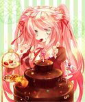  bad_id bad_pixiv_id cake cake_decoration carriage checkerboard_cookie chocolate chocolate_cake cookie food fruit ibara_riato original pink_hair solo strawberry sweets twintails waffle 