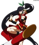  absurdres black_hair blazblue breasts china_dress chinese_clothes cleavage dress glasses hair_ornament highres large_breasts litchi_faye_ling long_hair panda ponytail purple_eyes solo transparent_background vector_trace very_long_hair 