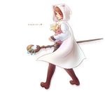  androgynous animal_hood arc_(ff3) bad_id bad_pixiv_id boots brown_eyes brown_hair cape cat_hood cocura devout final_fantasy final_fantasy_iii fingerless_gloves from_behind gloves hood looking_back male_focus open_mouth seer solo staff translated white_mage 