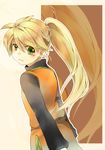  blonde_hair green_eyes long_hair looking_back pokemon pokemon_special ponytail solo tachiuo_(arines) yellow_(pokemon) 