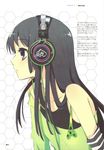  akiyama_mio asymmetrical_sleeves bangs bare_shoulders black_hair blue_eyes cable detached_sleeves eyebrows_visible_through_hair eyelashes flat_chest from_side headphones hexagram highres hime_cut itou_noiji k-on! lips long_hair long_sleeves looking_away off_shoulder page_number profile scan sidelocks single_sleeve solo straight_hair striped undershirt upper_body white_background 