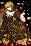  beatrice blonde_hair bow bug butterfly dress flower hair_ornament highres insect pink_bow solo umeshyu_sake umineko_no_naku_koro_ni 